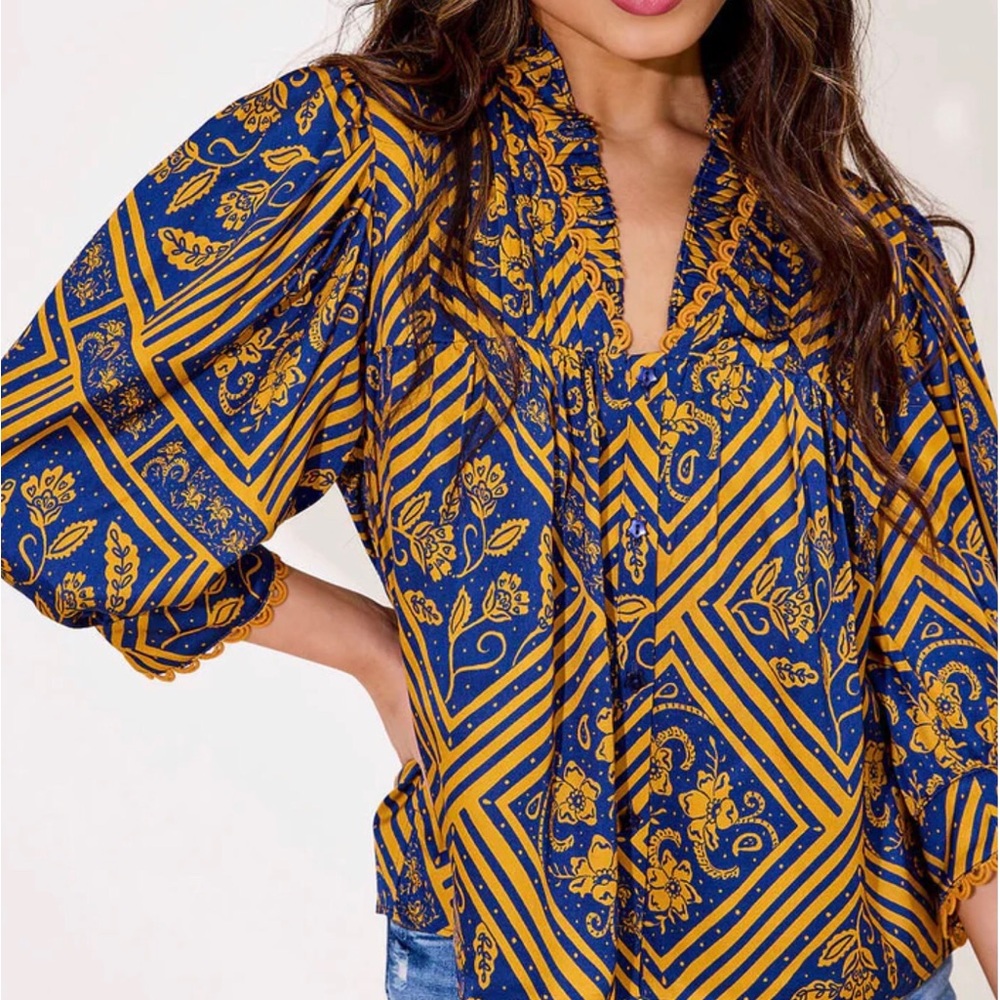 Vibrant Blue and Yellow Women's Blouse